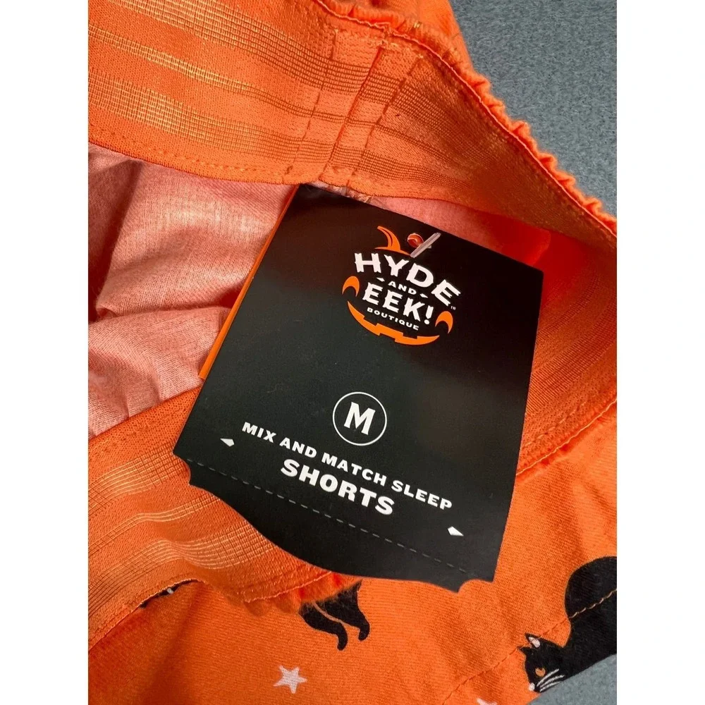 Hyde & EEK Black Cat Sleep Shorts Halloween Spooky Gothic Orange Cotton Medium